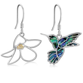 Hummingbird Earrings Flower Design Abalone Shell Dangle Drop Earrings for Women Mom 925 Sterling Silver Jewelry