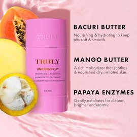 Truly Beauty Unicorn Fruit Desodorante Libre de Aluminio para Mujeres Con Aroma de Algodón de Azúcar - Desodorante Natural para Axilas Más Brillantes y Suaves - 3 Oz