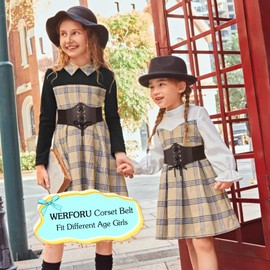 WERFORU Girls Corset Belt Tied Waspie Belt Lace Up Corset Elastic Waist Belt, C Coffee