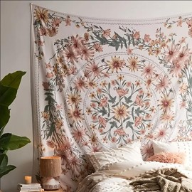 Flower Pattern Tapestry for Room Decor, Boho Style Wall Hanging Tapestry, Wall Art Decor for Home Living Room Bedroom, Home Decor, Back to School Essentials - pattern: Print, Size: 70.8inch/180cmX70.8inch/180cm