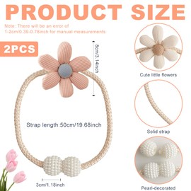 2 Pack Curtain Tie Backs,Braided Rope Holdbacks,Flower Tie Back for Curtains with Pendant,Decorative Pearl Ball and Rope Curtain Tiebacks,No Punching Curtain Holder for Girls (Polyester, Pink)