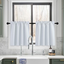 NICETOWN Bathroom Curtains, Privacy Room Darkening Short Curtains for Small Window, Rod Pocket Window Covering for Kitchen Living Room Nursery, W34 x L24 inch, Greyish White, 2 Pcs