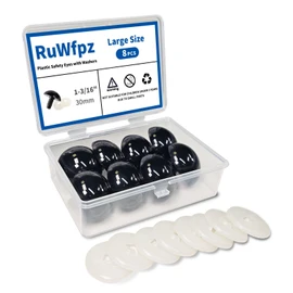 RuWfpz Large Safety Eyes for Crocheting Amigurumi 30mm 1-3/16" - 8Pcs Stuffed Animal Eyes with Washers, Black Plastic Amigurumi Crochet Eyes for Doll Bear Crafts Button Plushies