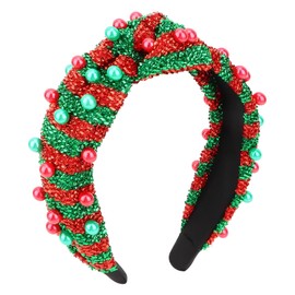 Semato Christmas Headbands for Women Hair Knotted Headband With Pearl Hair Band for Women Non Slip Headband Wide Christmas Accessories