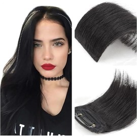 2 PCS Synthetic Invisible Hair pad piece Seamless Clip In Hair Piece Hair Extension Hair Topper for Thinning Hair Women (Black, 20CM)