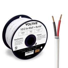 Voltive 10/2 Speaker Wire - 10 AWG/Gauge 2 Conductor - UL Listed in Wall (CL2/CL3) and Outdoor/In Ground (Direct Burial) Rated - Oxygen-Free Copper (OFC) - 100 Foot Spool - White