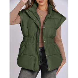 ANRABESS Women Puffer Vest Oversized Sleeveless Zip Up Stand Collar Lightweight Jackets 2025 Winter Warm Puffy Down Coats Army Green Small