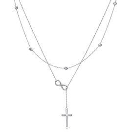 MONGAS Infinity Cross Layered Necklaces 925 Sterling Silver Lariat Y Necklace Christmas Jewelry for Women