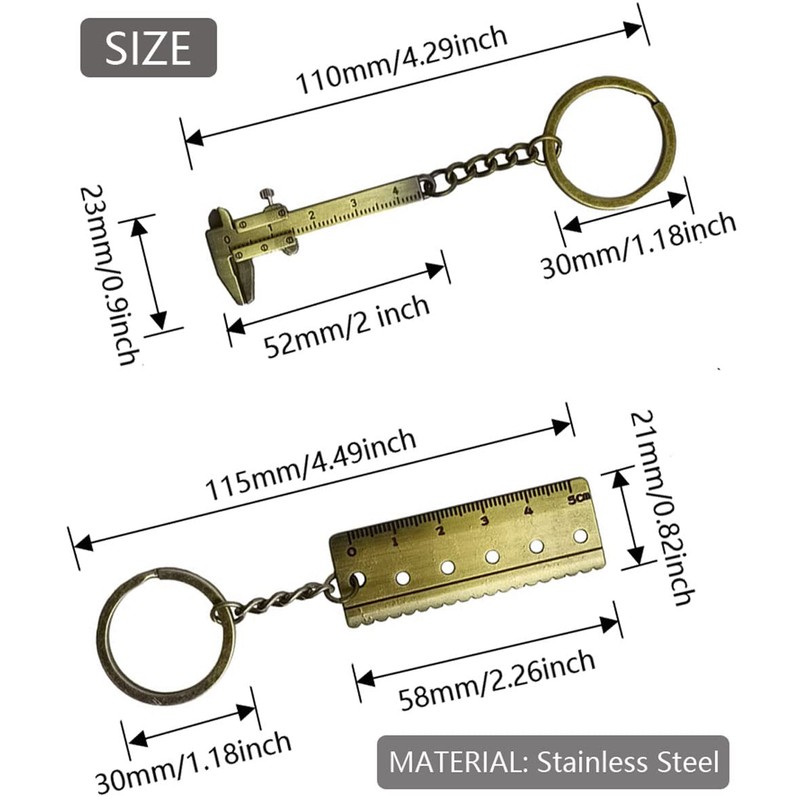 Hyamass Mini Keychain, 6-Pack Zinc Alloy Pocket-Sized Measuring Tool with