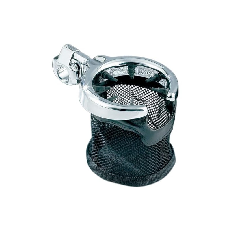 Kuryakyn 1422 Motorcycle Handlebar Accessory: Drink/Cup Holder with Mesh Basket,