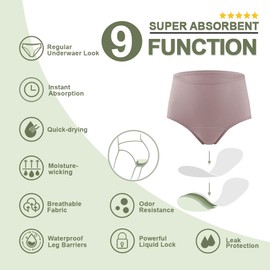 BATTEWA Leak Proof Underwear for Women Washable, Incontinence Underwear Absorbency Cotton Panties Bladder Leakage Protective 50ML(Blush,X-Large,3-Pack)