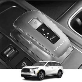 Kakash Custom Interior Accessories for Infiniti QX60 2022 2023 2024 Leather Automatic Gear Shift Knob Cover,Transimission Boots Shift Lever Leather Sheath(Black Stitches)
