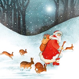 Museums & Galleries Pack of 8 Artistic Charity Christmas Cards - Father Christmas & Hares - Lovely Illustration of a Winter Woodland Scene by Ray Shuell - 8 Cards of 1 Design, 123 x 123mm