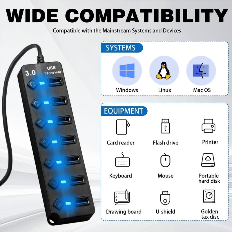 USB Hub with 7 Ports