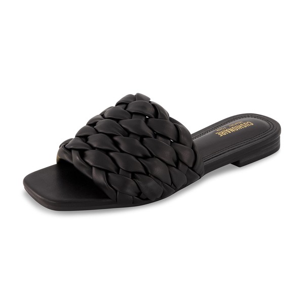 CUSHIONAIRE Women's Aramis woven slide sandal +Memory Foam, Wide Widths