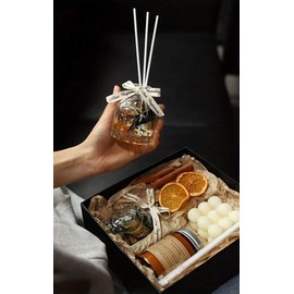 Scented Candle and Aroma Diffuser Gift Set with Dried Botanicals. Candle Set for Thanksgiving, Housewarming & Birthday Gift, Gift for Women, Valentines Gift, Aroma Set (English Pear and Freesia)