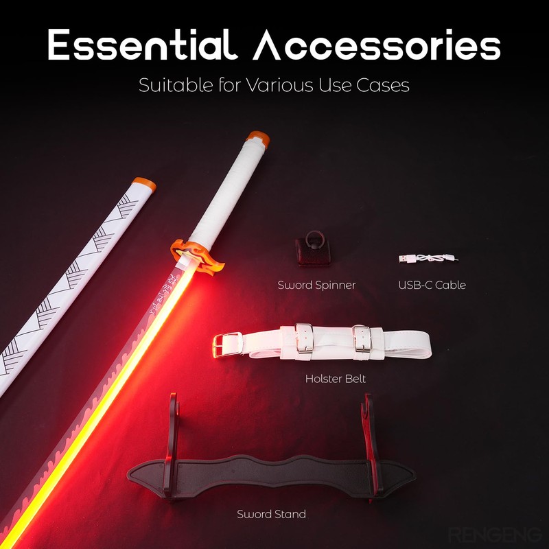 RENGENG Light Up Rengoku Sword, 40 Inches Rechargeable Plastic Anime