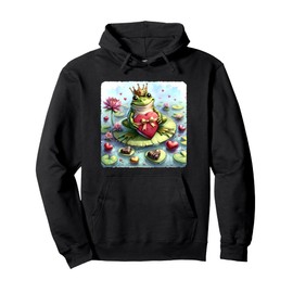 Frog Awaits Valentine's Princess With Chocolates On Lilypad Pullover Hoodie