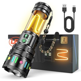 Rechargeable Flashlights High Lumens 10000, Super Bright LED Flash Light Long Lasting, Camping Flashlight with 13 Modes,Waterproof,Adjustable LED Multi-Flashlight for Outdoor,Walking,Tactical