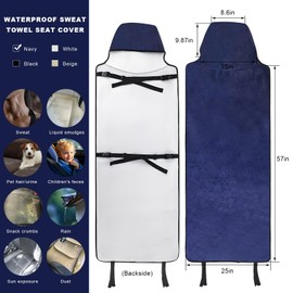 BWBWND Waterproof Car Seat Cover, Premium Terry Cloth Sweat Towel Front Seat Protector, Washable Non-Slip Automotive Bucket Seats Covers, Ideal for Post Gym Workout Running Swimming (Navy Blue)