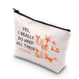 PLITI Fox Makeup Bag for Girls Funny Fox Lover Gifts Yes I Really Do Need All These Foxes Forest Animal Lover Cosmetic Bag, Need All Foxesu
