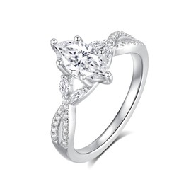 JEYHLOPX Moissanite Engagement Ring For Women 1ct Marquise Cut Ring 18K White Glod Plated S925 Sterling Silver Twisted Rope Women Ring For Her, Gemstone, moisssanite