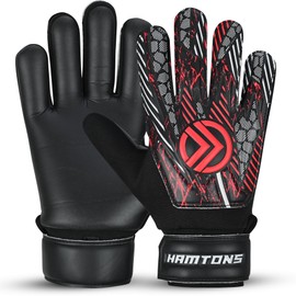 Hamtons Professional Goalkeeper Gloves - Durable Grip, Anti-Slip Design with Finger Protection, Breathable & Comfortable Fit for Adults and Kids - Perfect for Match and Training (Black/Red, 7)