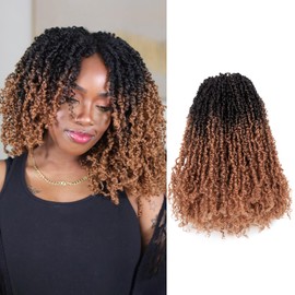 Toyotress Yanky Twist Crochet Hair - 14 Inch 8 Packs (30 Strands/Pcs) Fluffy Spring Mini Twist Short Bob Passion Twist, Ombre Brown Pre-Looped Crochet Braids Braiding Hair (14 Inch, OT30-8P)