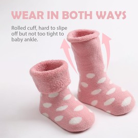 5 Pairs Baby Warm Thick Cotton Socks, Soft Toddler Girls Boy Thermal Crew Socks Infants Combed Cotton Socks Turn Cuff Socks For 0-1/1-3 Years Kids, Pink/Blue