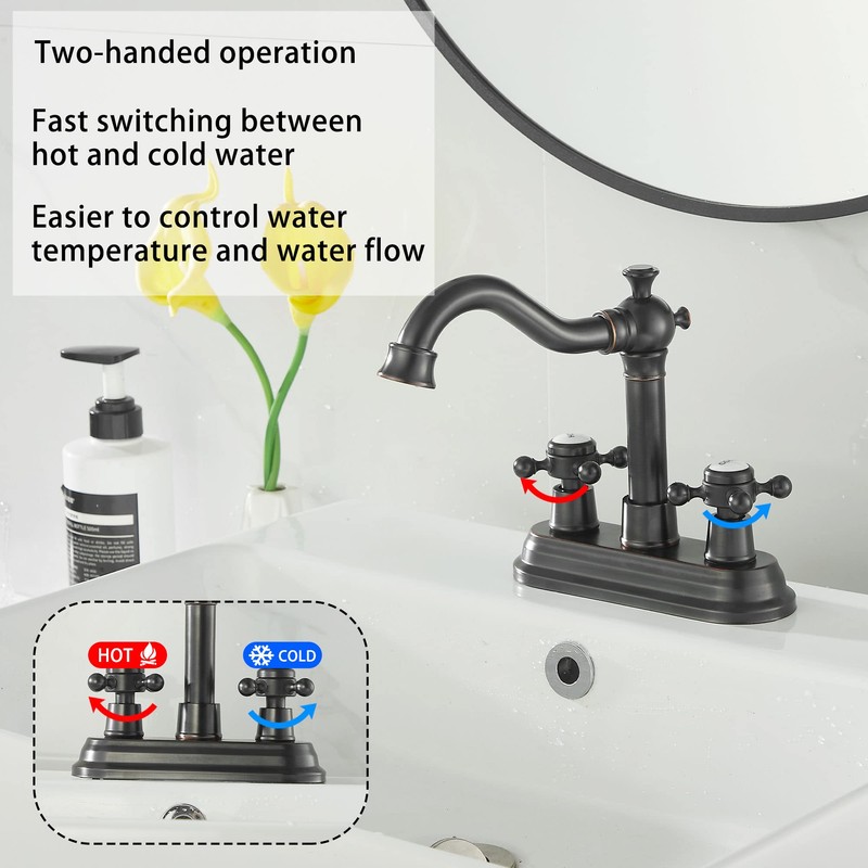 GGStudy Bathroom Faucet Oil Rubbed Bronze 2 Handles 4 Inches