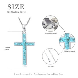 Cross Necklace for Men Women 925 Sterling Silver Cross Pendant Necklace Christian Jewellery Gifts, Sterling Silver, Turquoise
