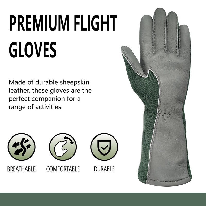 Intra-FIT Flight Gloves, Long Cuff Sheep Skin Leather Work Gloves