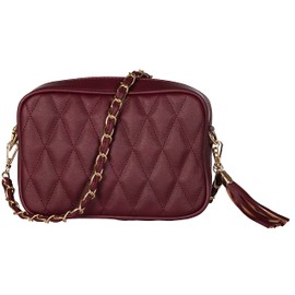 Mabel London Womens Quilted Cross-body Small Bag with Long Metal Embelishment Chain Strap - Tasseled and Trendy - Faye (Design 2 - Maroon)