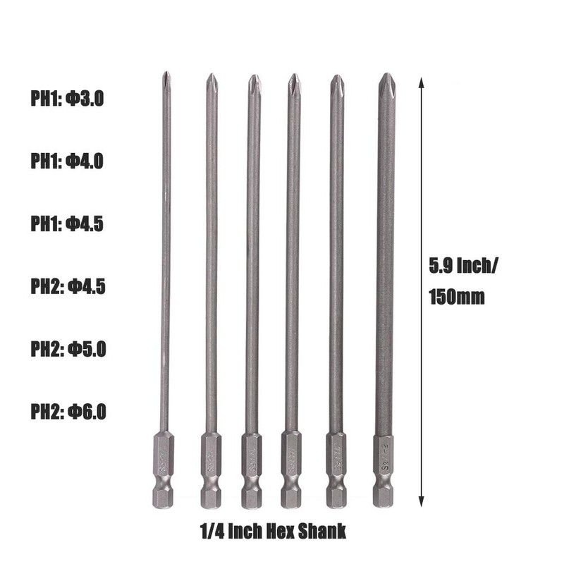 Yakamoz 6Pcs 1/4 Hex Shank Magnetic Cross Phillips Screw Head