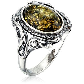 HolidayGiftShops Sterling Silver and Baltic Green Amber Adult Ring Georgine- Size 6.5