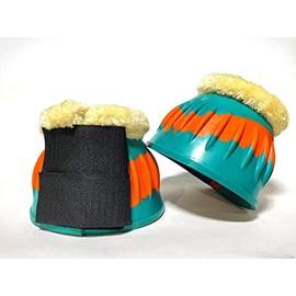 Equipride OVERREACH BOOTS BELL BOOTS MADE RUBBER WITH FAUX FUR LINED XXL-XS (M, Green/Orange)
