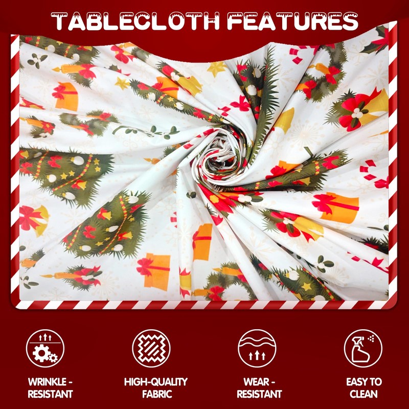 Christmas Tablecloth 60x84 Inch - Festive Xmas Tree & Red