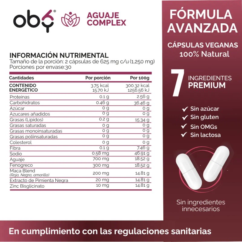 Aguaje Fenogreco Maca Peruana Zinc 250 Porción Alta Absorción Potenciada