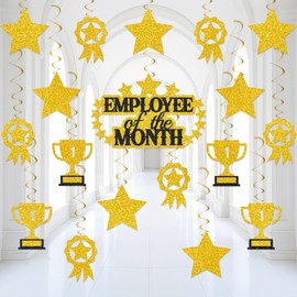 36pcs Employee of The Month Hanging Swirl Decorations - Glitter Employee Appreciation Day Decorations for Home Party Wall Decoration Employee of The Month Gifts Thank You Decorations for Employees