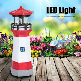 IP65 Waterproof Lighthouse Decorative Light Solar Patio Pathway Lighthouse Lamp Garden Ornament Terrance LED Rotation Lighting(Red)