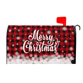 Kawani Merry Christmas Mailbox Cover Winter Snowflake Red Black Buffalo Plaid Christmas Decorative Mailbox Cover Magnetic Standard Size 21x18 Inch Xmas Post Box Cover Wraps for Garden Yard Decor