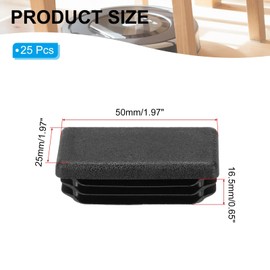 PATIKIL Rectangle Plastic Hole Plugs 1x2 Inch, 25 Pack Tubing Insert End Cap for Rectangle Metal Tubing Furniture Chair Leg Fence Post Pipe, Black