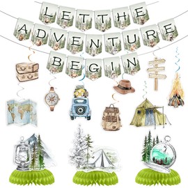 13Pcs Let The Adventure Begin Party Decorations Include Let The Adventure Begin Banner-Hanging Swirls-Honeycomb Centerpiece for Retirement Party Supplies