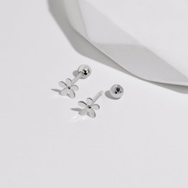 Meissa Floral Screw Back Stud Earrings for Girls Women Kids 925 Sterling Silver Hypoallergenic Ball Back Earrings Gold Rose Gold Plated Piercing Earrings, Silver