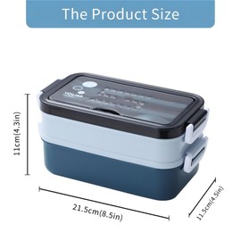 Bento Box, Lunch Box for Adult, Compact Bento Box Set- 2-Layer Stackable Lunch Box with Utensils, Leak-Proof and Durable Food Container for Work, Picnic, and Travel (Blue)