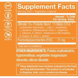 The Vitamin Shoppe Ultimate 10+ Probiotics 13 Billion CFU - 10 Probiotic Strains for Digestive Health, Immune & Gut Support (30 Vegetable Capsule)