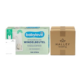 Babylove Hygienic Nappy Bags, Pack of 100, 3 Litres, Fresh Fragrance, Practical Handles, Ideal for Used Nappies, for Travel and Home + Halley Bedding Note Set