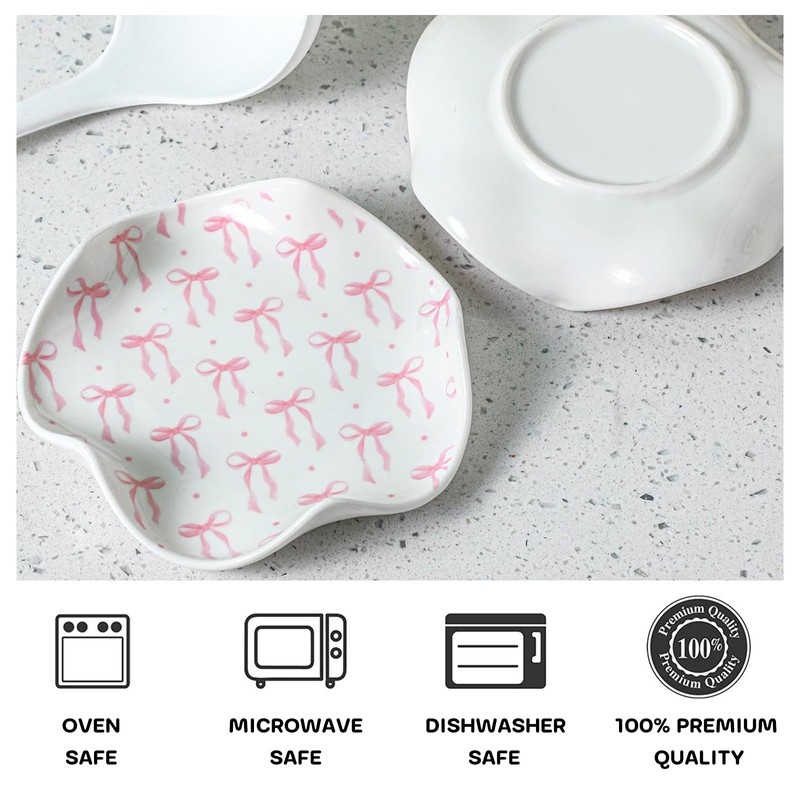 WEIMU 2pcs Ceramic Bow Spoon Rest Pink and Blue Cooking