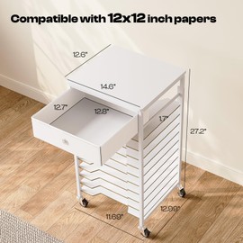 Caydo Scrapbook Paper Storage - 10 Tier Rolling Storage Cart with Drawer and Table Workstation, 12x12 Paper Storage Organizer for Craft Room Home