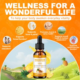 (2 Pack) Magnesium Glycinate Liquid Drops with Cellulose Fiber, Vitamin B6, C, D, Zinc, Magnesium,for Sleep, Nerve, Energy, Muscle, Bone, Calm & Digestion, High Absorption, 4 Fl oz